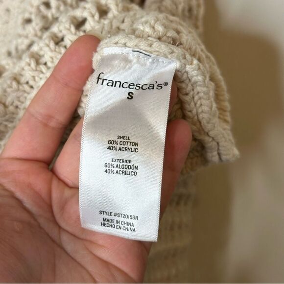 Audrey Parks X Francesca’s Beige Elianna Crochet Lace Up Cropped Sweater S Boho - Picture 10 of 11